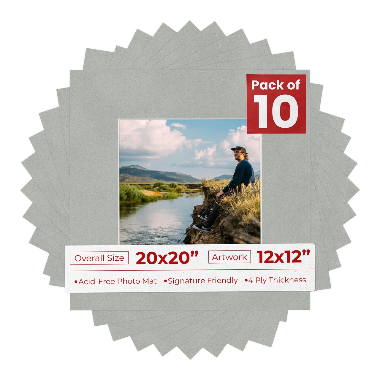 Light Grey Suede Mat Board for 20x20 Frames - Fits 12x12 Photos